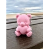 3D Baskı Kalpli Örgü Ayıcık Anahtarlık - Sevimli Çanta Süsü-Pembe