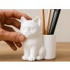 3D Baskı Kedi Figürlü Kalemlik - Masaüstü Organizer - Beyaz
