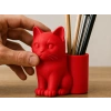 3D Baskı Kedi Figürlü Kalemlik - Masaüstü Organizer - Kırmızı