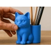 3D Baskı Kedi Figürlü Kalemlik - Masaüstü Organizer - Mavi