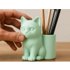 3D Baskı Kedi Figürlü Kalemlik - Masaüstü Organizer - Mint