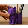 3D Baskı Kedi Figürlü Kalemlik - Masaüstü Organizer - Mor
