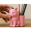 3D Baskı Kedi Figürlü Kalemlik - Masaüstü Organizer - Pembe