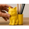 3D Baskı Kedi Figürlü Kalemlik - Masaüstü Organizer - Sarı