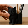 3D Baskı Kedi Figürlü Kalemlik - Masaüstü Organizer - Siyah