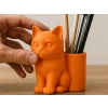 3D Baskı Kedi Figürlü Kalemlik - Masaüstü Organizer - Turuncu
