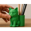 3D Baskı Kedi Figürlü Kalemlik - Masaüstü Organizer - Yeşil