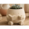 3D Baskı Kitap Okuyan Saksı - Kupa Tutan Sevimli Saksı-Bej