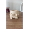 3D Baskı Kitap Okuyan Saksı - Kupa Tutan Sevimli Saksı-Bej