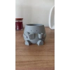 3D Baskı Kitap Okuyan Saksı - Kupa Tutan Sevimli Saksı-Gri