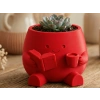3D Baskı Kitap Okuyan Saksı - Kupa Tutan Sevimli Saksı-Kırmızı