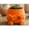 3D Baskı Kitap Okuyan Saksı - Kupa Tutan Sevimli Saksı-Turuncu