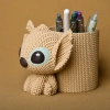 3D Baskı Knitted Kalemlik - Sevimli Karakterli Masaüstü Kalem Organizeri-Bej