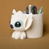 3D Baskı Knitted Kalemlik - Sevimli Karakterli Masaüstü Kalem Organizeri-Beyaz