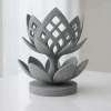 3D Baskı Lotus Çiçeği Mumluk - Dekoratif Tealight Mumluk-Gri