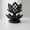 3D Baskı Lotus Çiçeği Mumluk - Dekoratif Tealight Mumluk-Siyah
