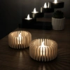 3D Baskı Modern Çizgili Mumluk - Tealight Mumluk (1 Adet)-Bej