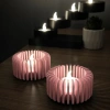 3D Baskı Modern Çizgili Mumluk - Tealight Mumluk (1 Adet)-Pembe