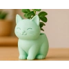3D Baskı Sevimli Kedi Saksı - Figürlü Sukulent Saksısı-Mint
