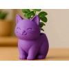 3D Baskı Sevimli Kedi Saksı - Figürlü Sukulent Saksısı-Mor