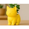 3D Baskı Sevimli Kedi Saksı - Figürlü Sukulent Saksısı-Sarı