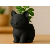 3D Baskı Sevimli Kedi Saksı - Figürlü Sukulent Saksısı-Siyah