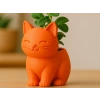 3D Baskı Sevimli Kedi Saksı - Figürlü Sukulent Saksısı-Turuncu
