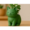 3D Baskı Sevimli Kedi Saksı - Figürlü Sukulent Saksısı-Yeşil