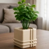 3D Baskı Square Planter - Izgara Desenli Küp Saksı-Bej