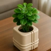 3D Baskı Square Planter - Izgara Desenli Küp Saksı-Bej