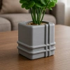 3D Baskı Square Planter - Izgara Desenli Küp Saksı-Gri