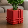 3D Baskı Square Planter - Izgara Desenli Küp Saksı-Kırmızı
