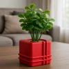 3D Baskı Square Planter - Izgara Desenli Küp Saksı-Kırmızı