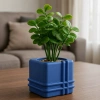 3D Baskı Square Planter - Izgara Desenli Küp Saksı-Mavi