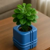 3D Baskı Square Planter - Izgara Desenli Küp Saksı-Mavi