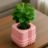 3D Baskı Square Planter - Izgara Desenli Küp Saksı-Pembe