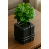 3D Baskı Square Planter - Izgara Desenli Küp Saksı-Siyah