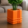 3D Baskı Square Planter - Izgara Desenli Küp Saksı-Turuncu