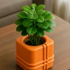 3D Baskı Square Planter - Izgara Desenli Küp Saksı-Turuncu