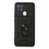 Oppo A15 Kılıf Pars Lens Yüzüklü Silikon - Siyah