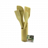 Ahşap Bambu Mutfak Servis Seti 5 Parça (Kaşık, Çatal, 2 Spatula, Stand) 27.5/30 cm