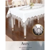 Alev Model Gardenya Keten Krem 160x220 cm Dantelli Premium Tek Masa Örtüsü