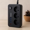 Anahtarlı Termal Korumalı 3lü Priz + 3xUSB 2.1A 2m Uzatma Kablosu Siyah