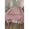 Desenli Dertsiz Örme Leke Tutmaz Dantelli Masa Örtüsü, Çini Desen Masa Örtüsü - Pudra