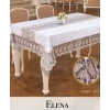 Elena Model Krem-Gold Keten 160x220 cm İşlemeli Dantelli Şık Masa Örtüsü