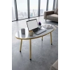 Gold Metal Oval Orta Sehpa Beyaz