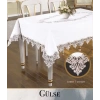 Gülse Model Keten Tek Masa Örtüsü 155x260 cm Krem Dantelli Yemek Masası Örtüsü