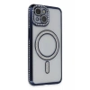 Apple iPhone 14 Kılıf Joke Simli Magneticsafe Kılıf - Lacivert