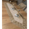 Kadife Dantel Detaylı Krem Runner (140x40cm) Kahve