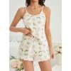 Kadın Ekru Çiçek Baskılı Şortlu Gecelik Pijama Takımı 5047